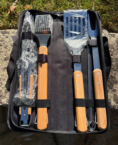 Bbq tool set piece wooden - tool,